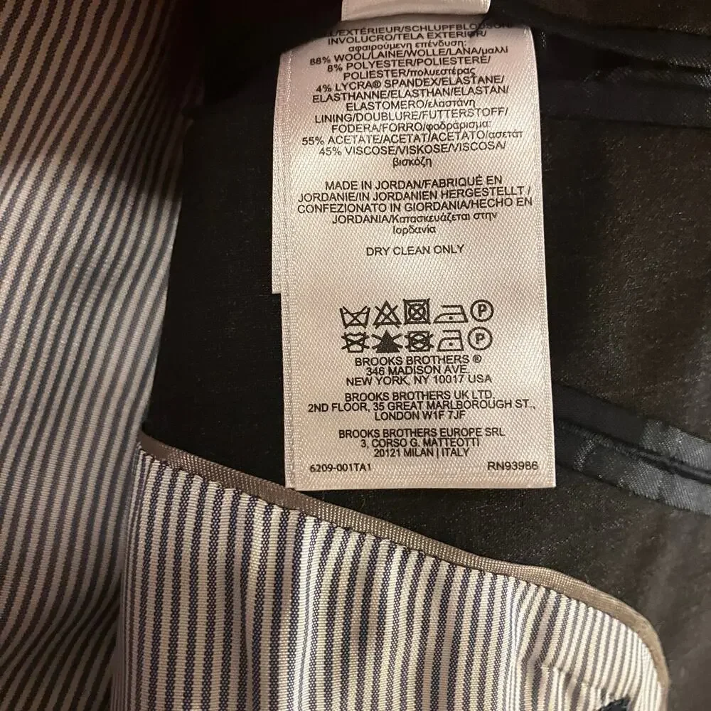Brooks Brothers Explorer Blazer Jacket 44L‎ Black Madison Fit Two Button Wool